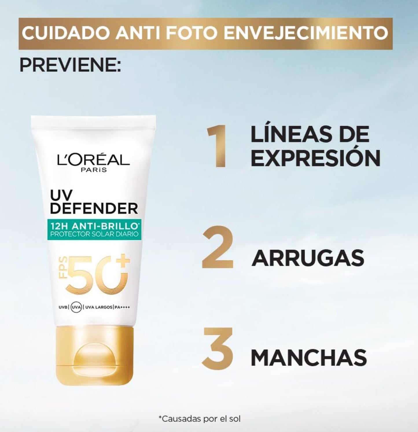 L'Oreal Paris UV Defender Anti Brillo Protector Solar Diario FPS50+ con Ácido hialurónico
