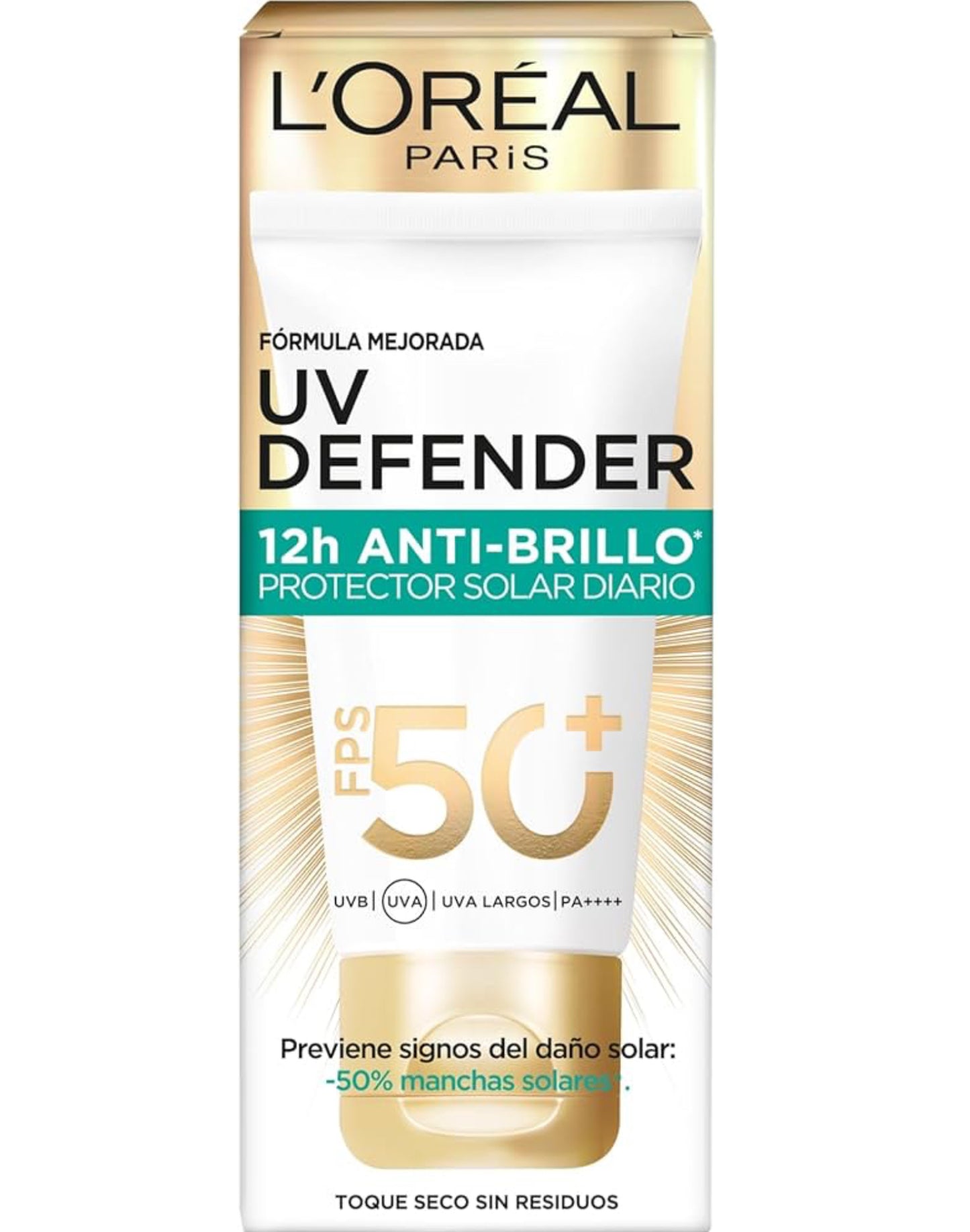 L'Oreal Paris UV Defender Anti Brillo Protector Solar Diario FPS50+ con Ácido hialurónico