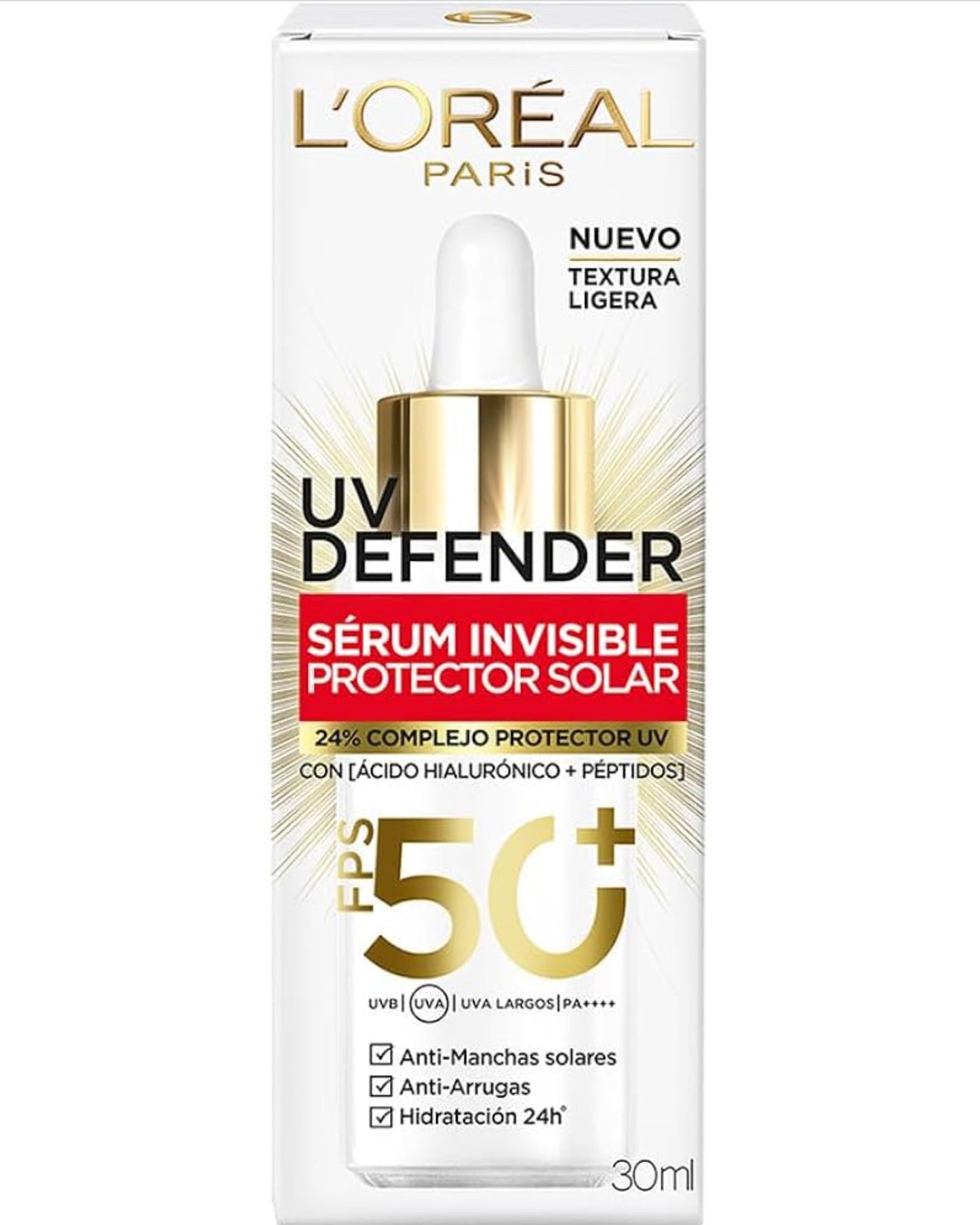 L'Oréal Paris Sérum Protector Solar Invisible FPS 50+ anti-manchas y lineas de expresión
