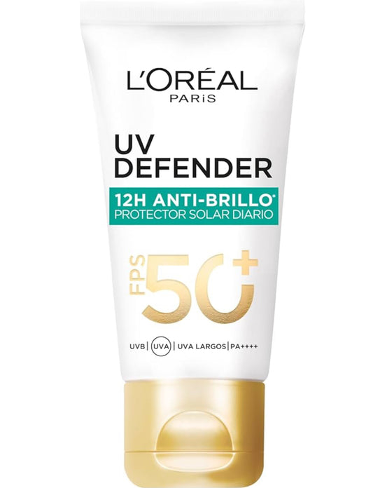L'Oreal Paris UV Defender Anti Brillo Protector Solar Diario FPS50+ con Ácido hialurónico